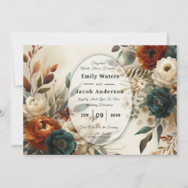 Convites Burnt Orange and Blue Fall Flowers Wedding 