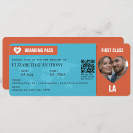 Convites Burnt Orange & Aqua Blue Boarding Pass Wedding