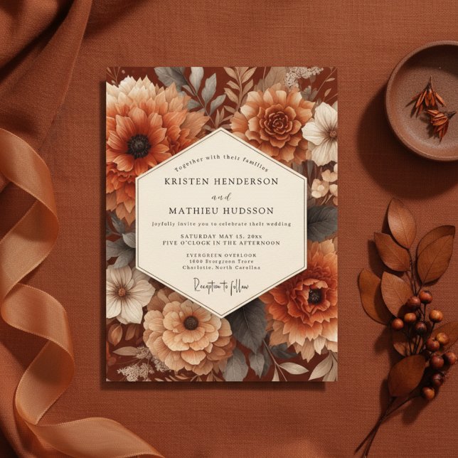 Convites Burnt Orange Autumn Bloom Wedding (Criador carregado)