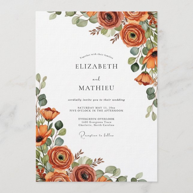 Convites Burnt Orange Autumnal Bloom Wedding (Frente)
