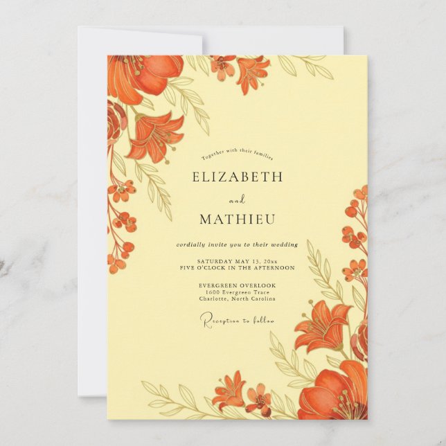 Convites Burnt Orange Botanical Autumn Wedding (Frente)