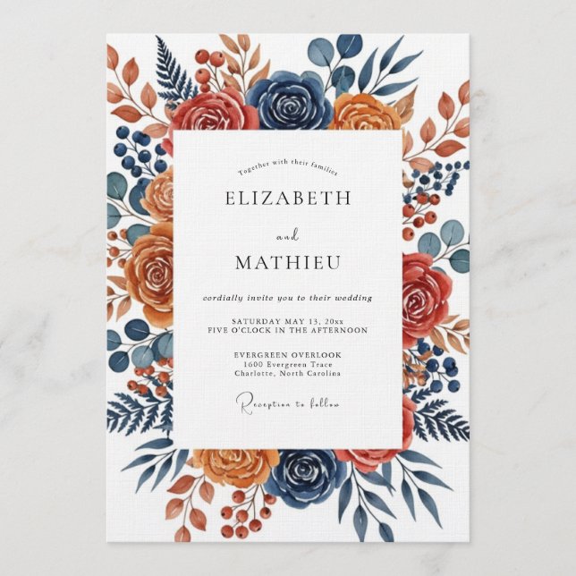 Convites Burnt Orange Botanical Bloom Wedding (Frente)
