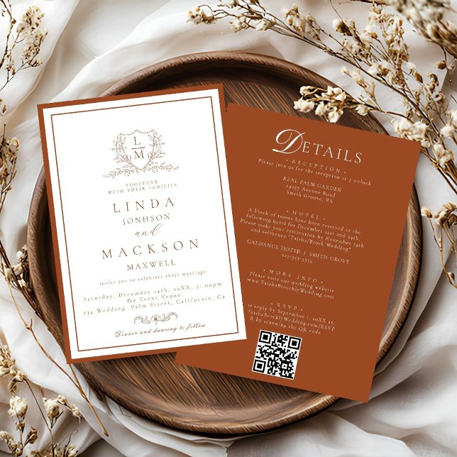 Convites Burnt Orange botanical crest All in one wedding  (Criador carregado)