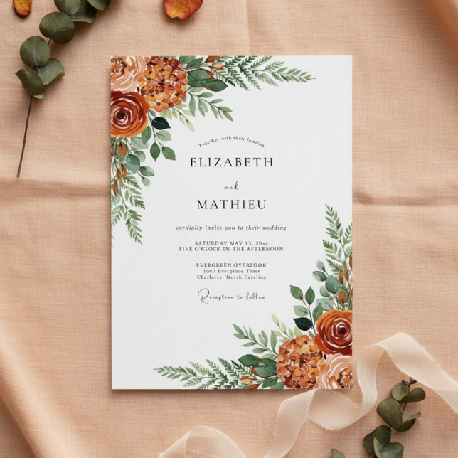 Convites Burnt Orange Botanical Romance Wedding (Criador carregado)
