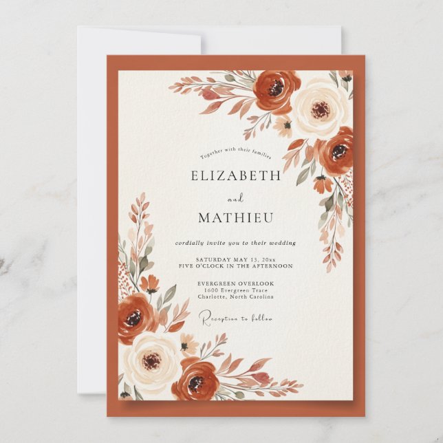 Convites Burnt Orange Earthy Botanical Wedding (Frente)