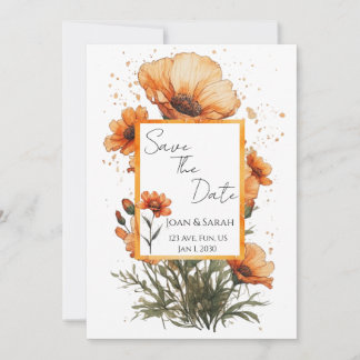 Convites Burnt Orange Flowers Wedding Invitation