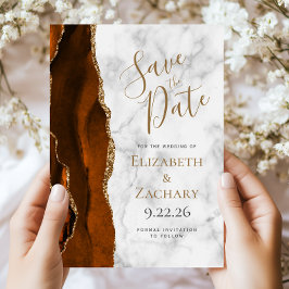 Convites Burnt Orange Gold Agate Marble Save the Date Card