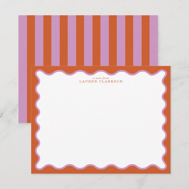 Convites Burnt Orange & Lavender Wavy Border Note Card (Frente/Verso)
