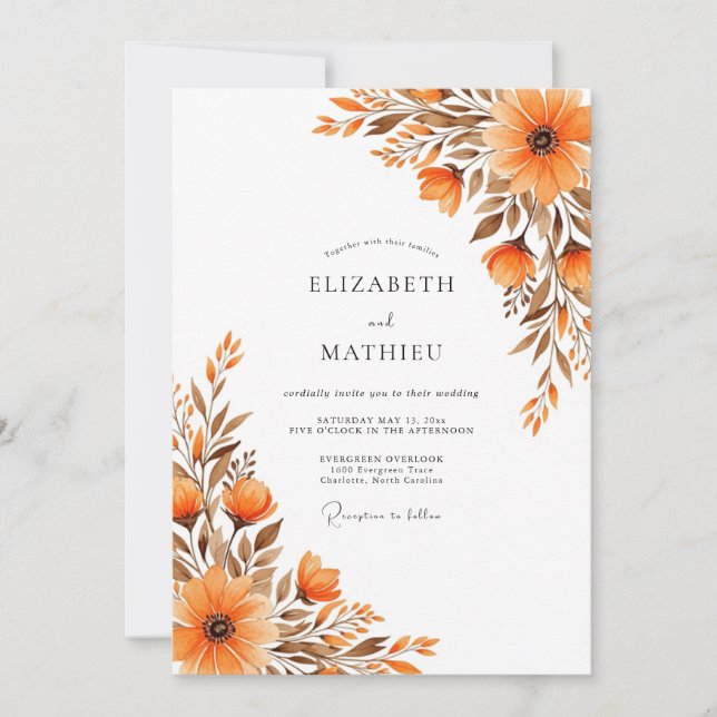 Convites Burnt Orange Lustrous Autumnal Wedding (Frente)