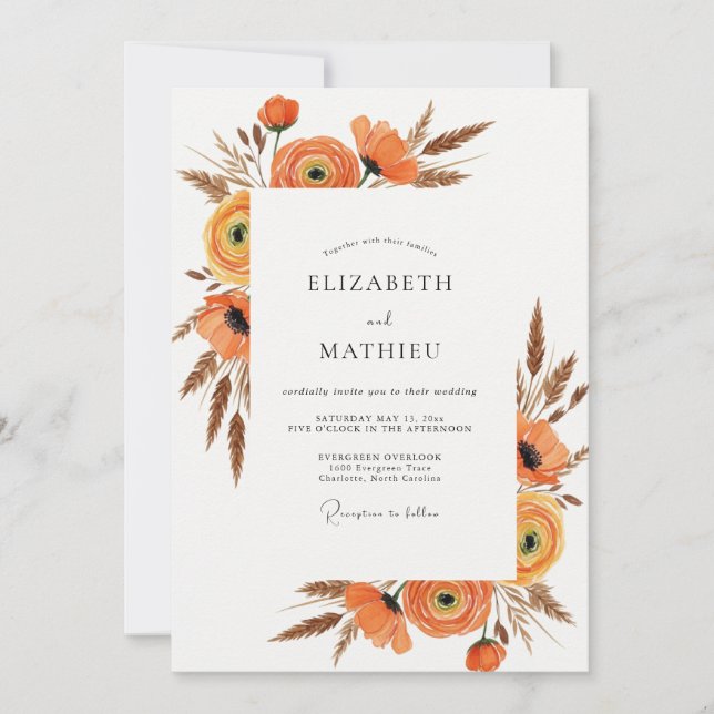 Convites Burnt Orange Rustic Harvest Wedding (Frente)