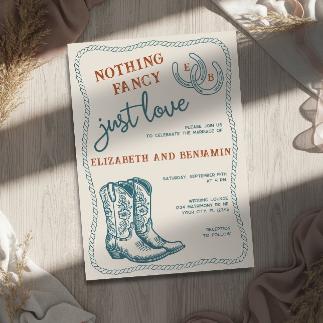 Convites Burnt Orange Teal Cream Western Horseshoe Wedding (Criador carregado)