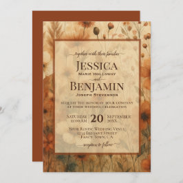 Convites Burnt Sienna Boho Chic Wildflowers Stylish Wedding