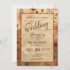 Convites Burnt Sienna Boho Floral Stylish Script Wedding