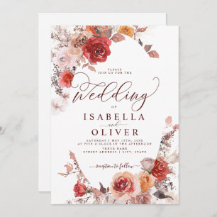 Convites Burundy Orange BohoTerracotta Wedding Invit