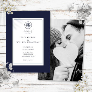 Convites Bússola Náutica Casamento Foto Azul Marinho E Bran
