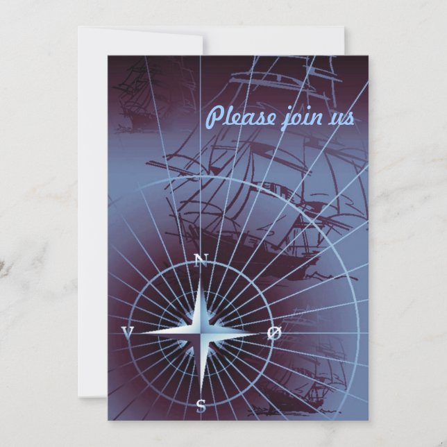Convites Bússola Náutica da Meia-Noite Navios à Vela (Frente)