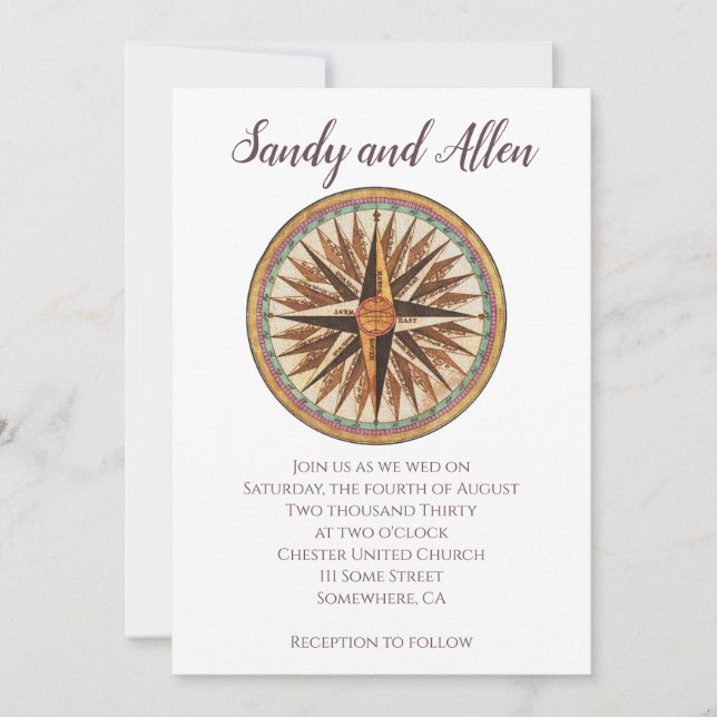 Convites Bússola Náutica Vintage Casamento Personalizado (Frente)