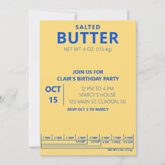Convites Butter Birthday Party Cooking party