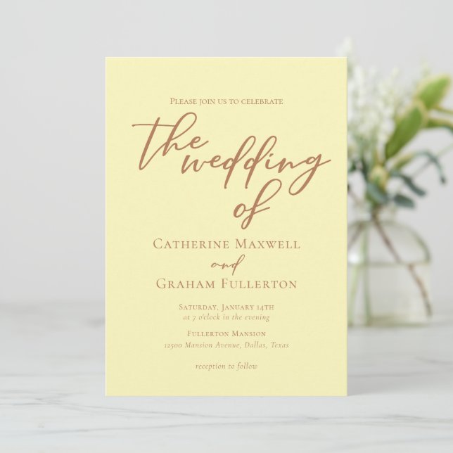 Convites Butter Yellow Typography Minimalist Wedding (Em pé/Frente)