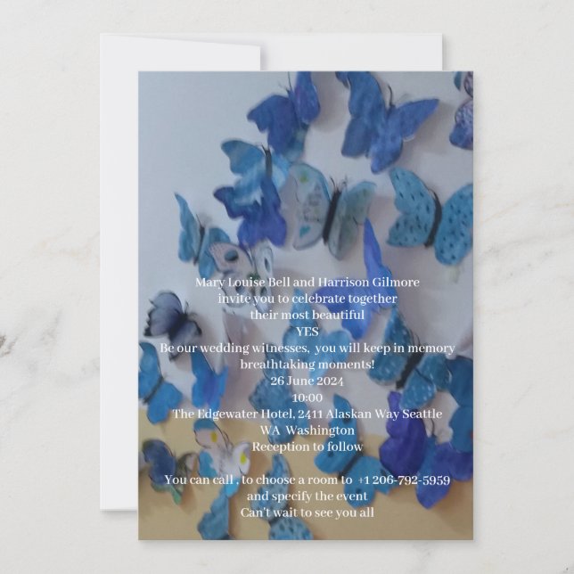 Convites Butterflies Blue Wedding Invitation (Frente)