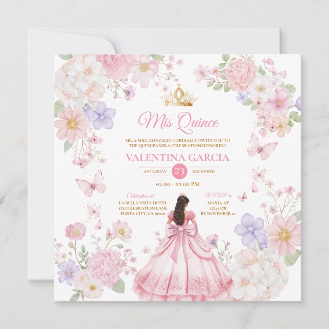 Convites Butterflies Pink Purple Quinceañera 15 Anos (Frente)