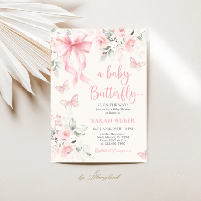 Convites Butterfly Baby Shower Girl (Criador carregado)