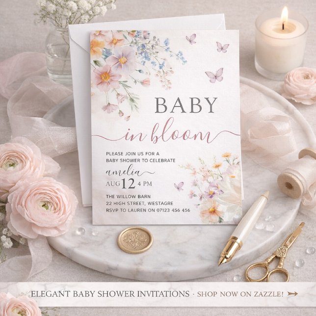 Convites Butterfly Baby Shower Invitation Girl (Criador carregado)