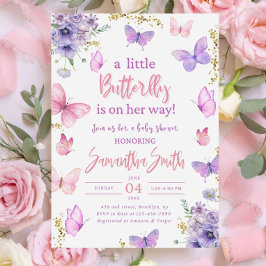 Convites Butterfly Baby Shower Invitation, Pink Purple 