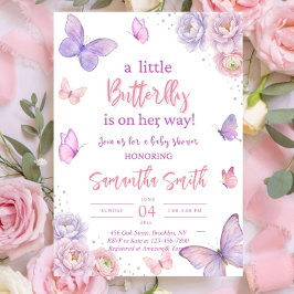 Convites Butterfly Baby Shower Invitation, Pink Purple 