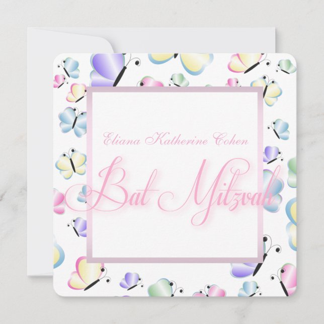 Convites Butterfly Bat Mitzvah (Frente)