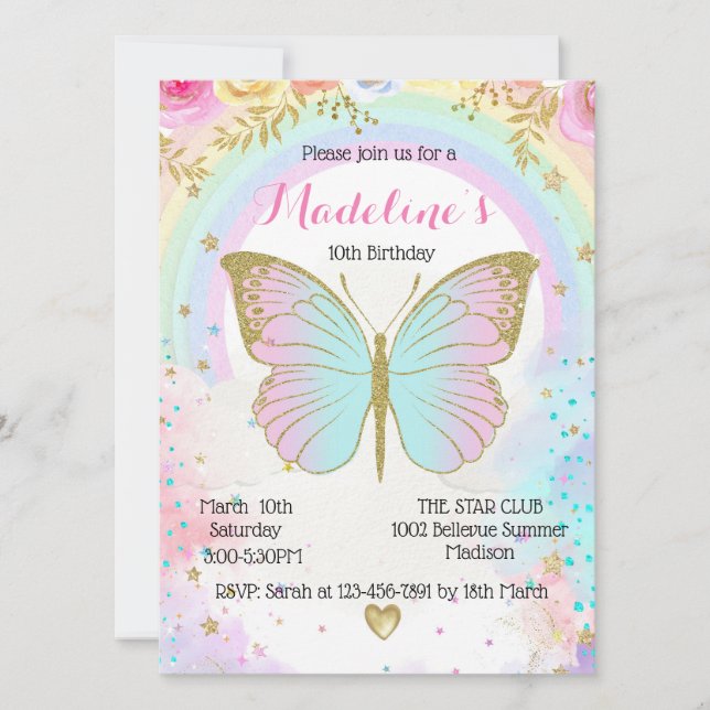 Convites Butterfly Birthday invitation  (Frente)
