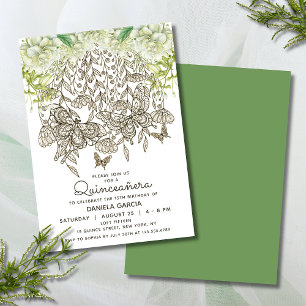 Convites Butterfly Bloom Watercolor Rosa Quinceañera