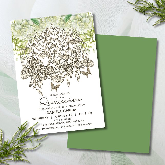 Convites Butterfly Bloom Watercolor Rosa Quinceañera (Criador carregado)