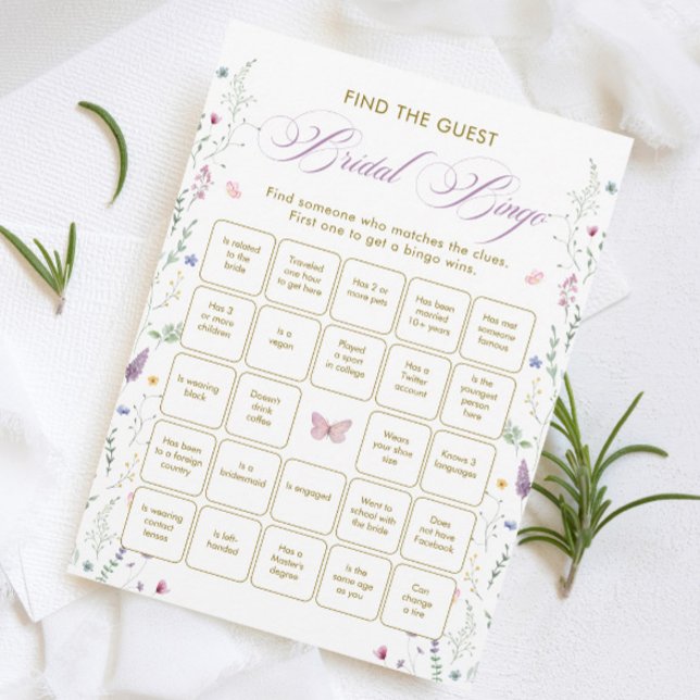 Convites Butterfly Bridal Shower Find the Guest Bingo Game  (Criador carregado)