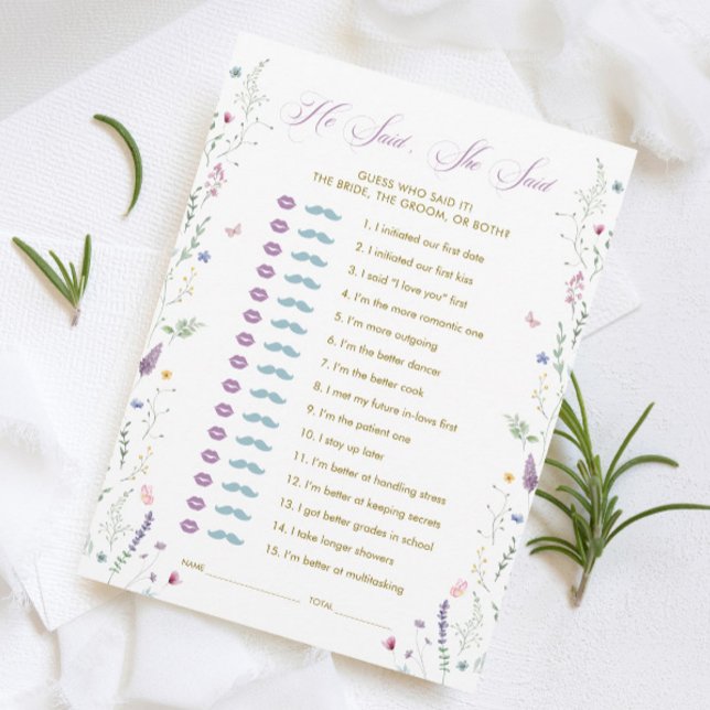 Convites Butterfly Bridal Shower He Said She Said Game Card (Criador carregado)