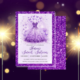 Convites Butterfly Dance Glitter Purple Dress Sweet 16 
