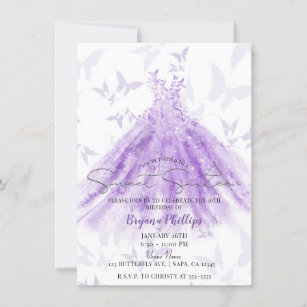 Convites Butterfly Dance Purple Dress Doce Doce 16 Partido
