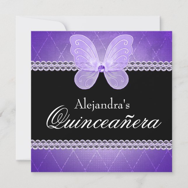 Convites Butterfly Diamantes Puro Quinceanera (Frente)