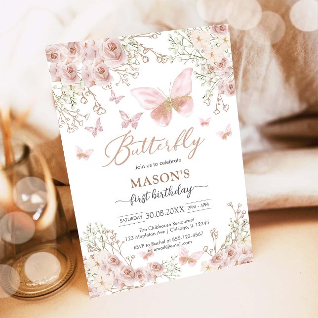 Convites Butterfly Fairy Pink Girl Birthday Invitation (Criador carregado)