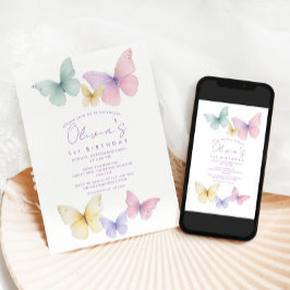 Convites Butterfly First Birthday Girl  Invitation