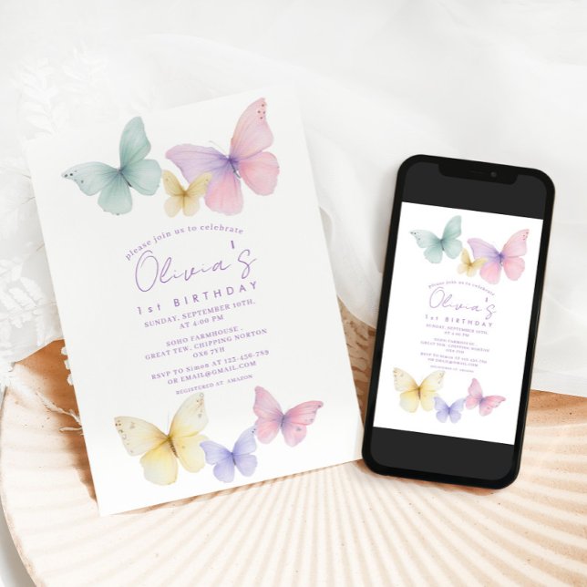 Convites Butterfly First Birthday Girl  Invitation (Criador carregado)