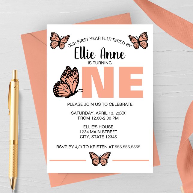 Convites Butterfly First Birthday Invitation (Butterfly First Birthday Party Invitation | Girls First Birthday | Spring Birthday)