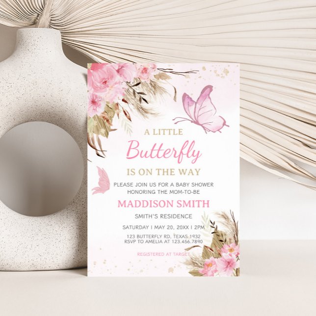 Convites Butterfly Floral Baby Shower  (Pink Butterfly Baby Shower Invitation)