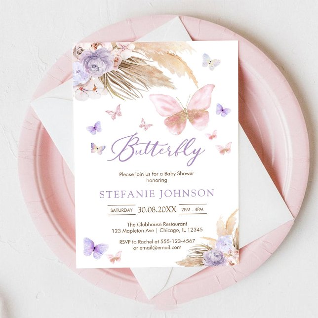 Convites Butterfly Floral Baby Shower Invitation (Criador carregado)