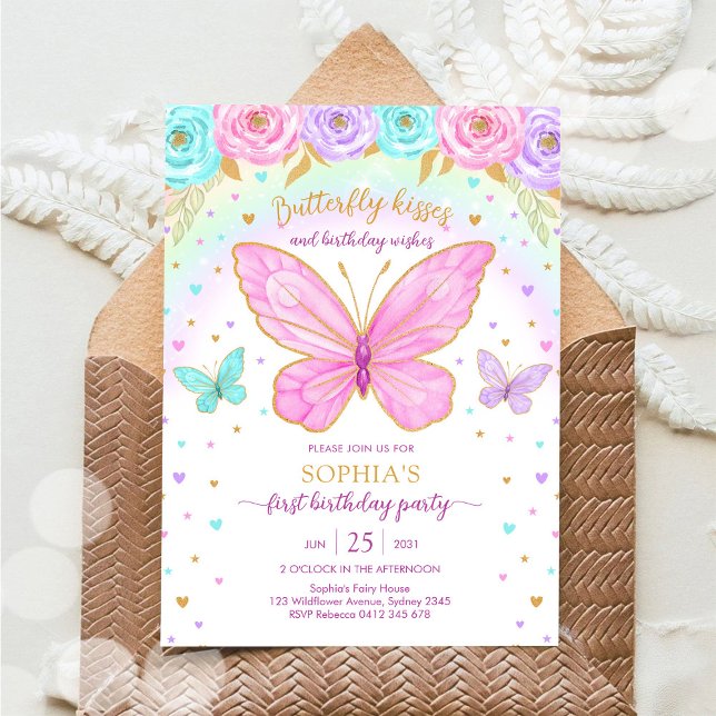 Convites Butterfly Floral Girl Birthday Invitation (Criador carregado)