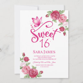 Convites Butterfly Floral Sweet 16 Invitation