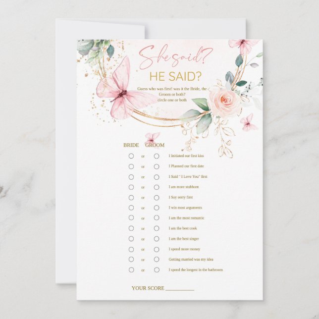 Convites Butterfly Flores ele disse que ela disse jogo (Frente)