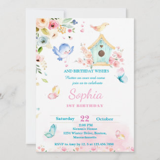 Convites butterfly garden first birthday invitation