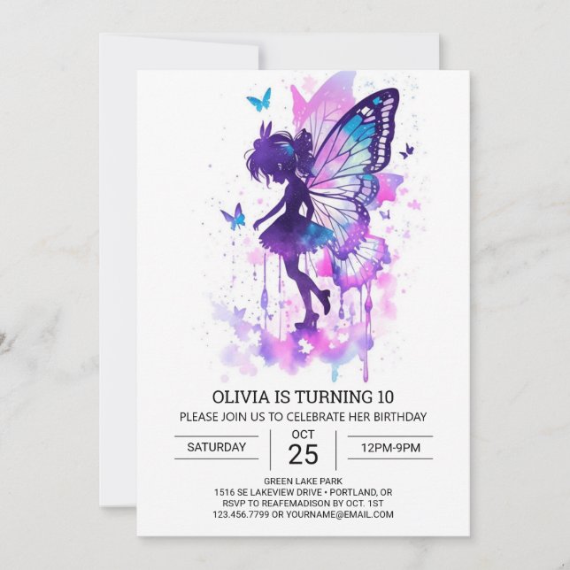 Convites Butterfly Kisses Fairy Tale Aniversário (Frente)