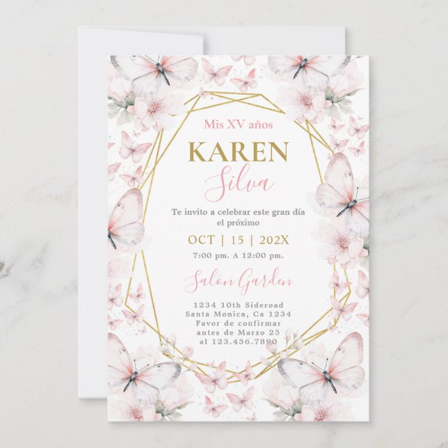 Convites Butterfly Quinceanera (Frente)